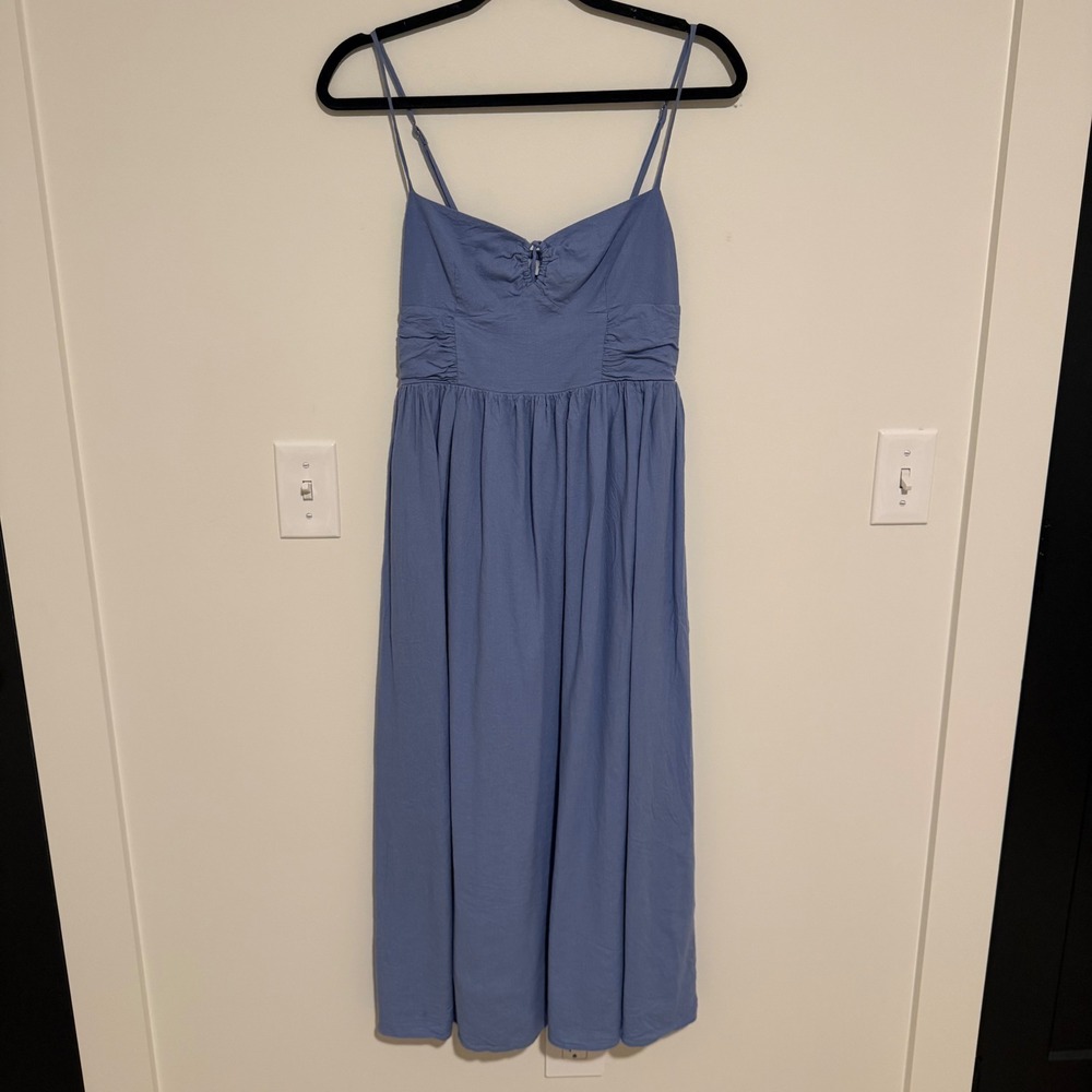 Sophie Rue Blue Smocked Back Midi Dress Adjustable Straps Medium